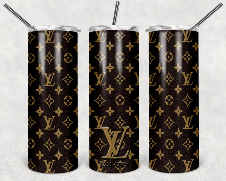 LV Brown And Gold PNG, 20oz Skinny Tumbler Design, Sublimation Designs PNG File - TheDigitalSVG