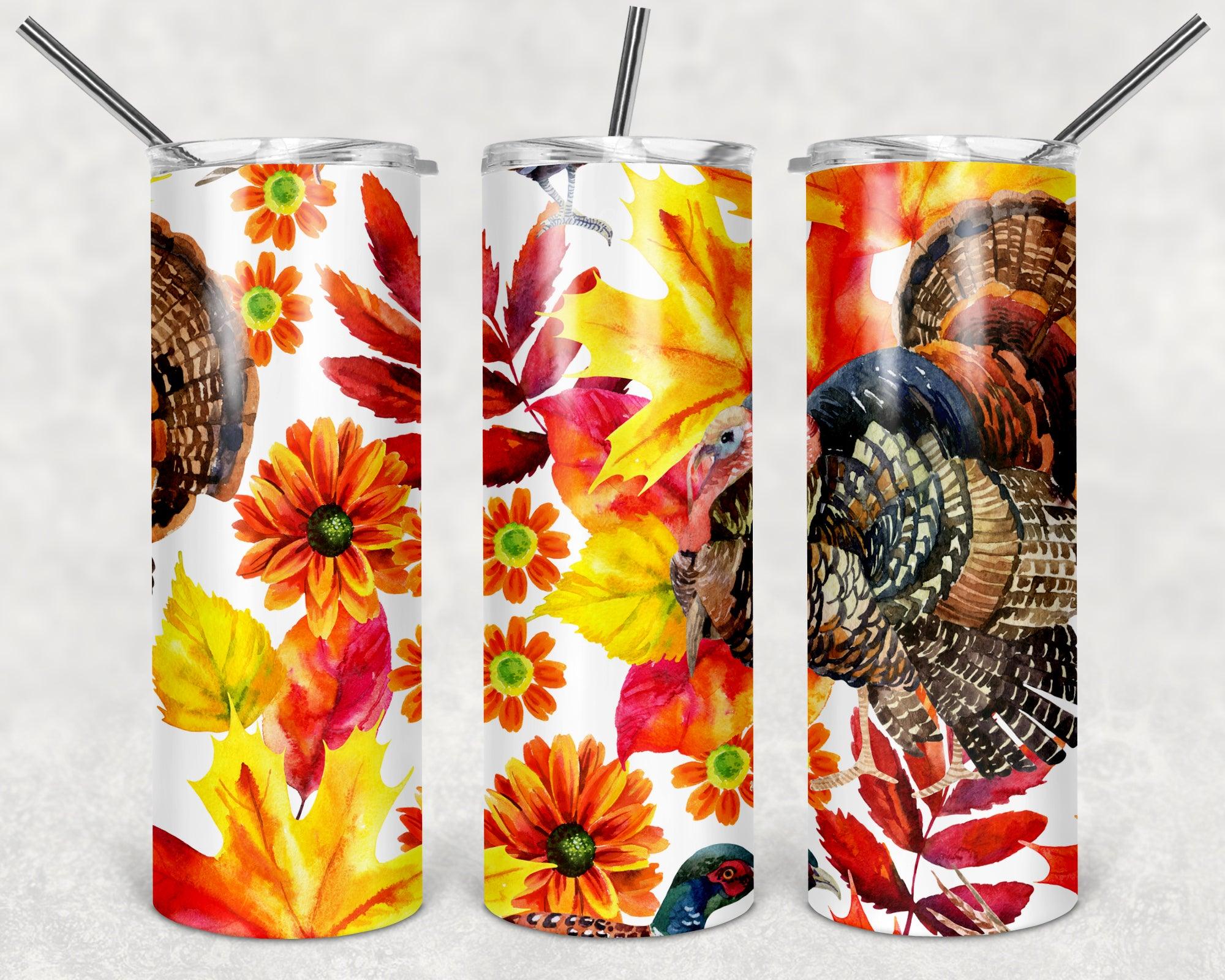 Autumn Leaf Pattern With Butterflies PNG, 20oz Skinny Tumbler Design, Sublimation Designs PNG File - TheDigitalSVG