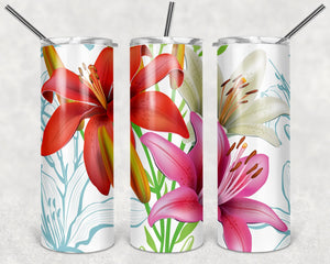 Red Tulips Pattern On White Background PNG, 20oz Skinny Tumbler Design, Sublimation Designs PNG File - TheDigitalSVG