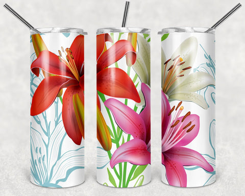 Red Tulips Pattern On White Background PNG, 20oz Skinny Tumbler Design, Sublimation Designs PNG File - TheDigitalSVG