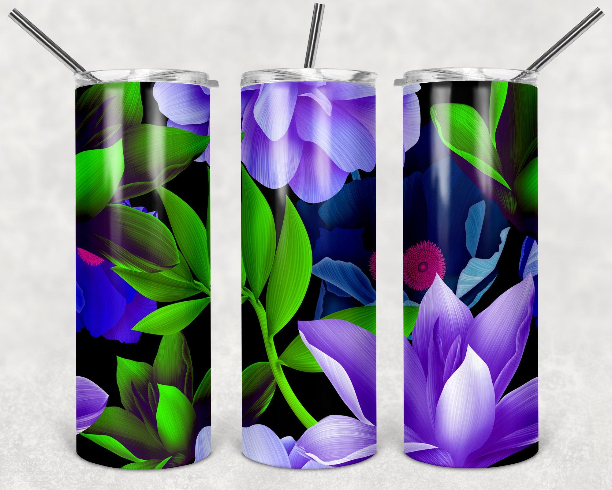 Purple Lotus Pattern PNG, 20oz Skinny Tumbler Design, Sublimation Designs PNG File - TheDigitalSVG