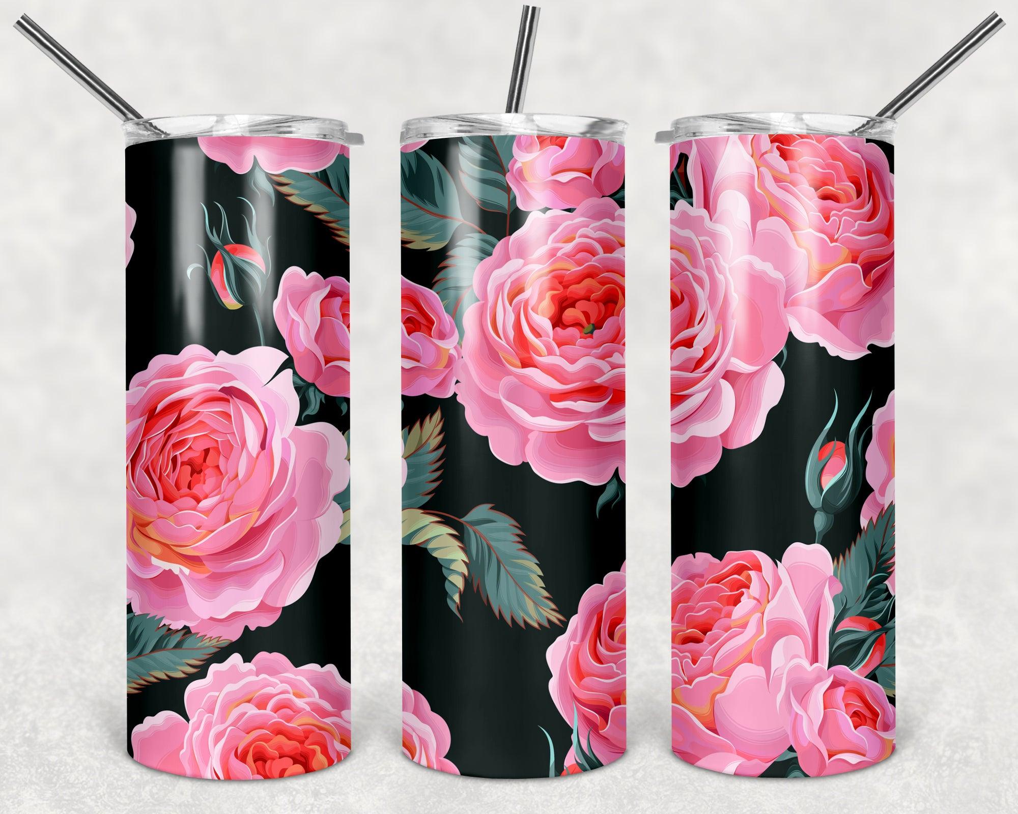 Flower Pink Background Tumbler Warp PNG, Funny Rose 20oz Skinny Tumbler Designs, Sublimation Designs PNG - TheDigitalSVG
