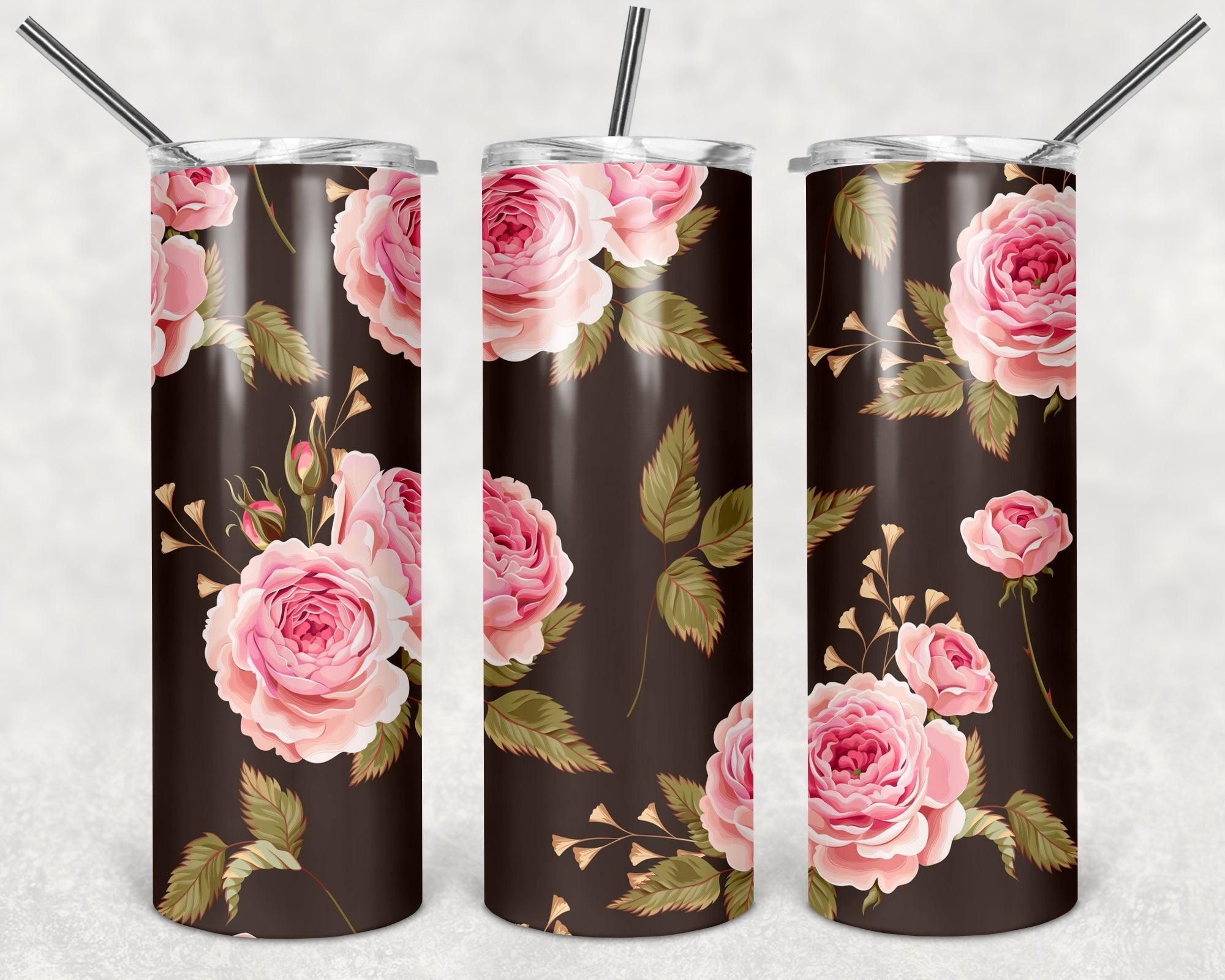 Old English Rose Tumbler Wrap PNG, Flower Rose Print 20oz Skinny Tumbler Designs, Sublimation Designs PNG - TheDigitalSVG
