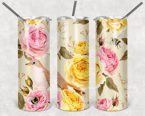 Bumblebee Floral Tumbler Warp PNG, Flowers With Bees 20oz Skinny Tumbler Designs, Sublimation Design PNG - TheDigitalSVG