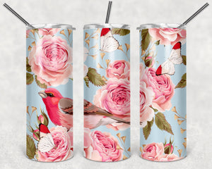 Cardinalis Cardinalis Tumbler Wrap PNG, Flower Pink 20oz Skinny Tumbler Designs, Sublimation Designs PNG - TheDigitalSVG
