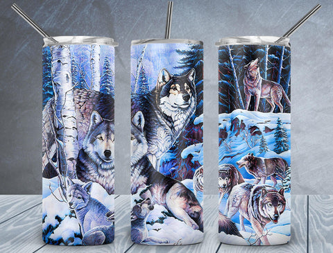 Wolf Family Tumbler Wrap PNG, Wolf 20oz Skinny Tumbler Design, Sublimation Designs PNG File - TheDigitalSVG
