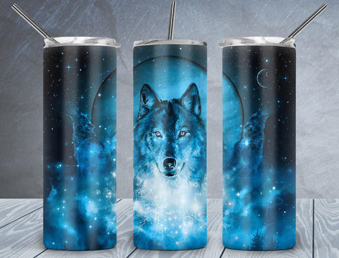 Wolf Tumbler Wrap PNG, Galaxy Background 20oz Skinny Tumbler Design, Sublimation Designs PNG File - TheDigitalSVG