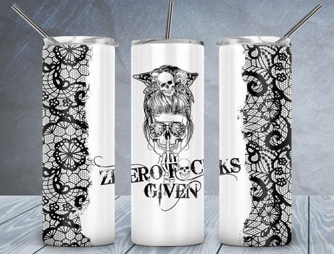 Zero F*ck Given Tumbler Wrap PNG, Skull Mom 20oz Skinny Tumbler Design, Sublimation Designs PNG File - TheDigitalSVG