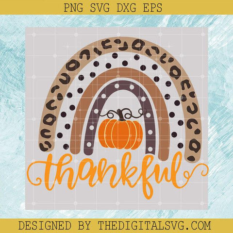 Thankful Rainbow Orange Letters SVG, Leopard Rainbow SVG, Thanksgiving SVG