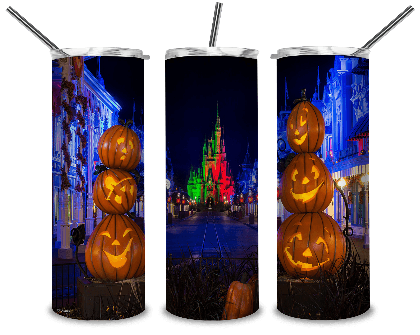 Halloween Disney Castle PNG, Scary Pumpkin 20oz Skinny Tumbler Designs PNG, Sublimation Designs PNG - TheDigitalSVG