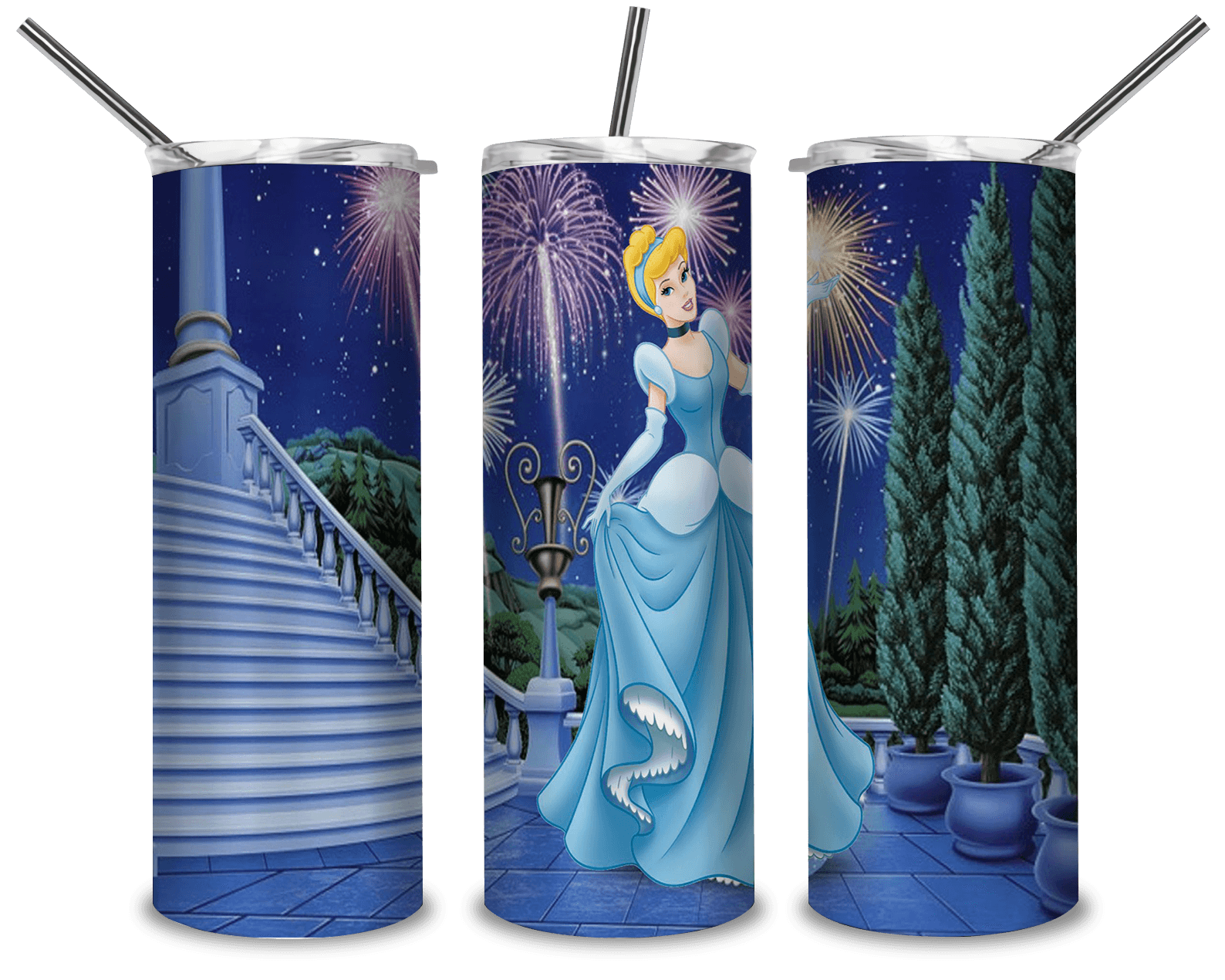Cinderella Look At Fireworks PNG, Cinderella's Castle Fireworks 20oz Skinny Tumbler Designs PNG, Sublimation Designs PNG - TheDigitalSVG