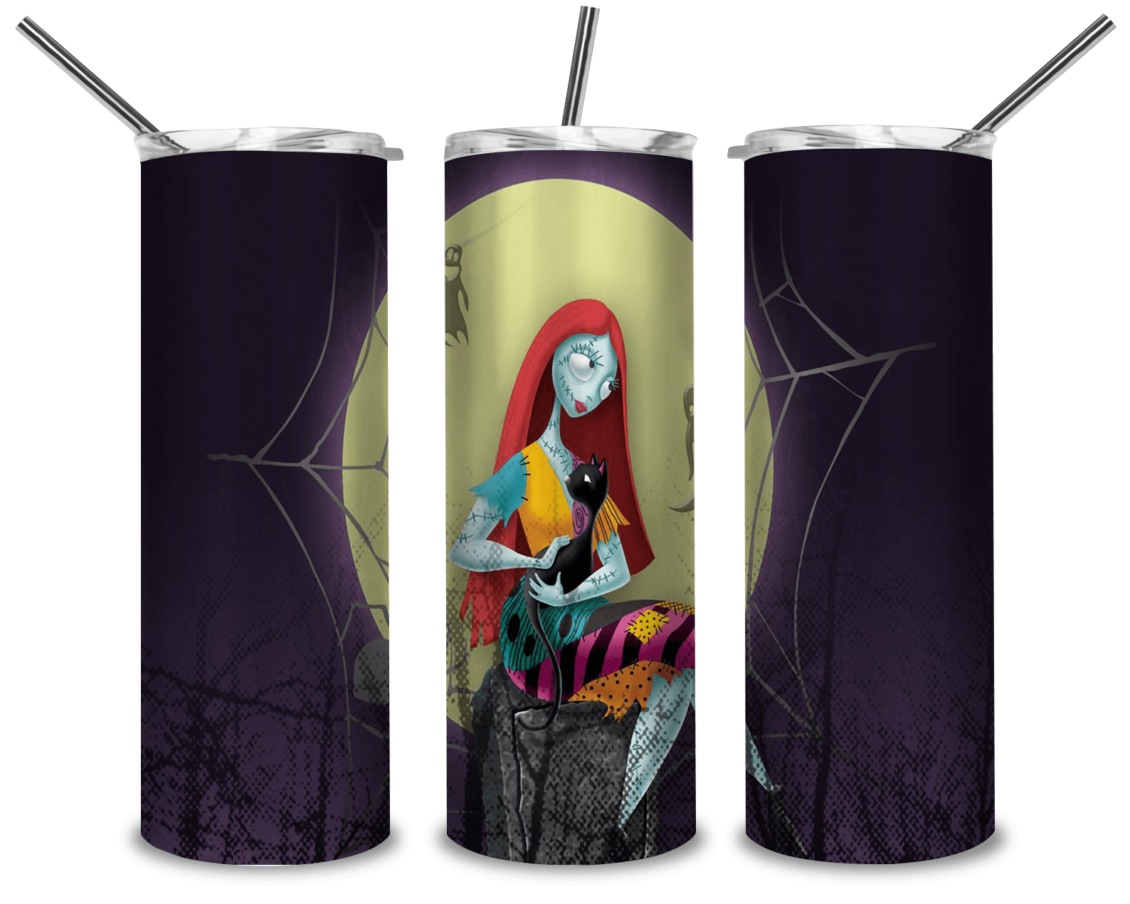Sally And Black Cat PNG, Halloween Night 20oz Skinny Tumbler Designs PNG, Sublimation Designs PNG - TheDigitalSVG