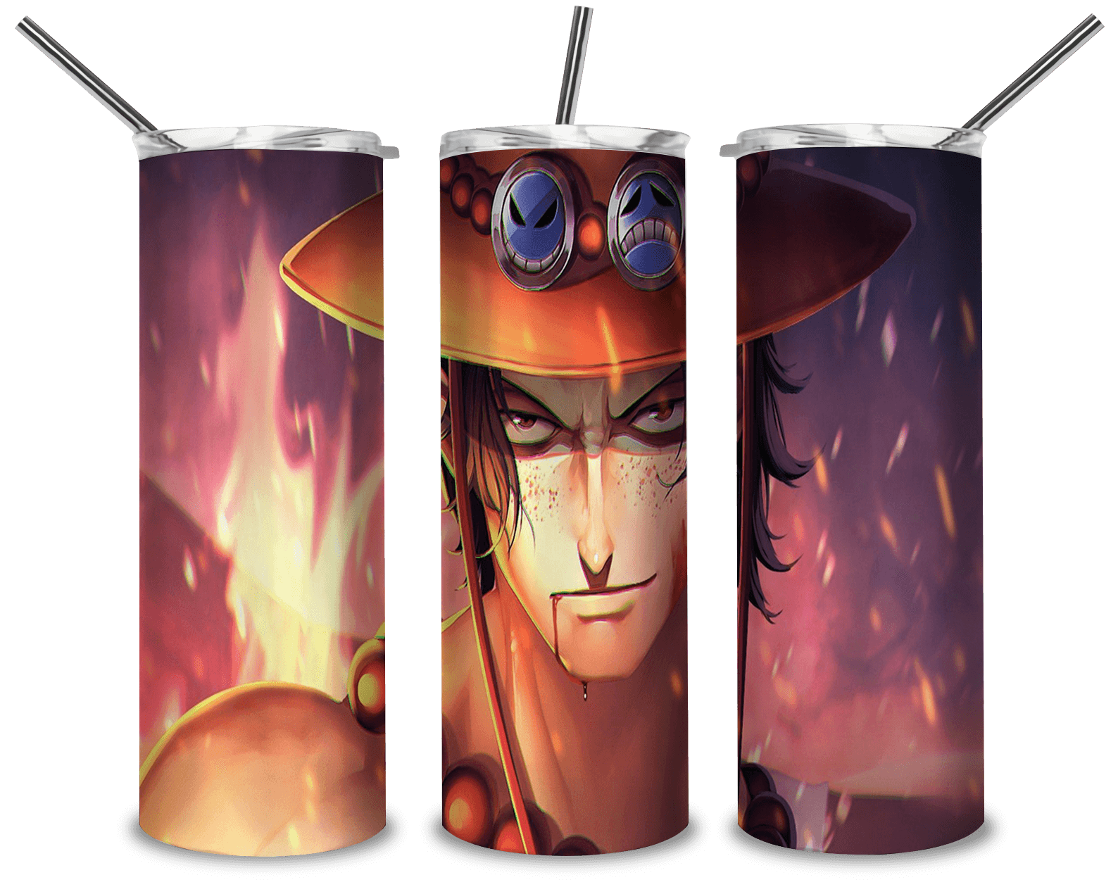 One Piece Portgas Ace PNG, Manga Animation 20oz Skinny Tumbler Designs PNG, Sublimation Designs PNG - TheDigitalSVG