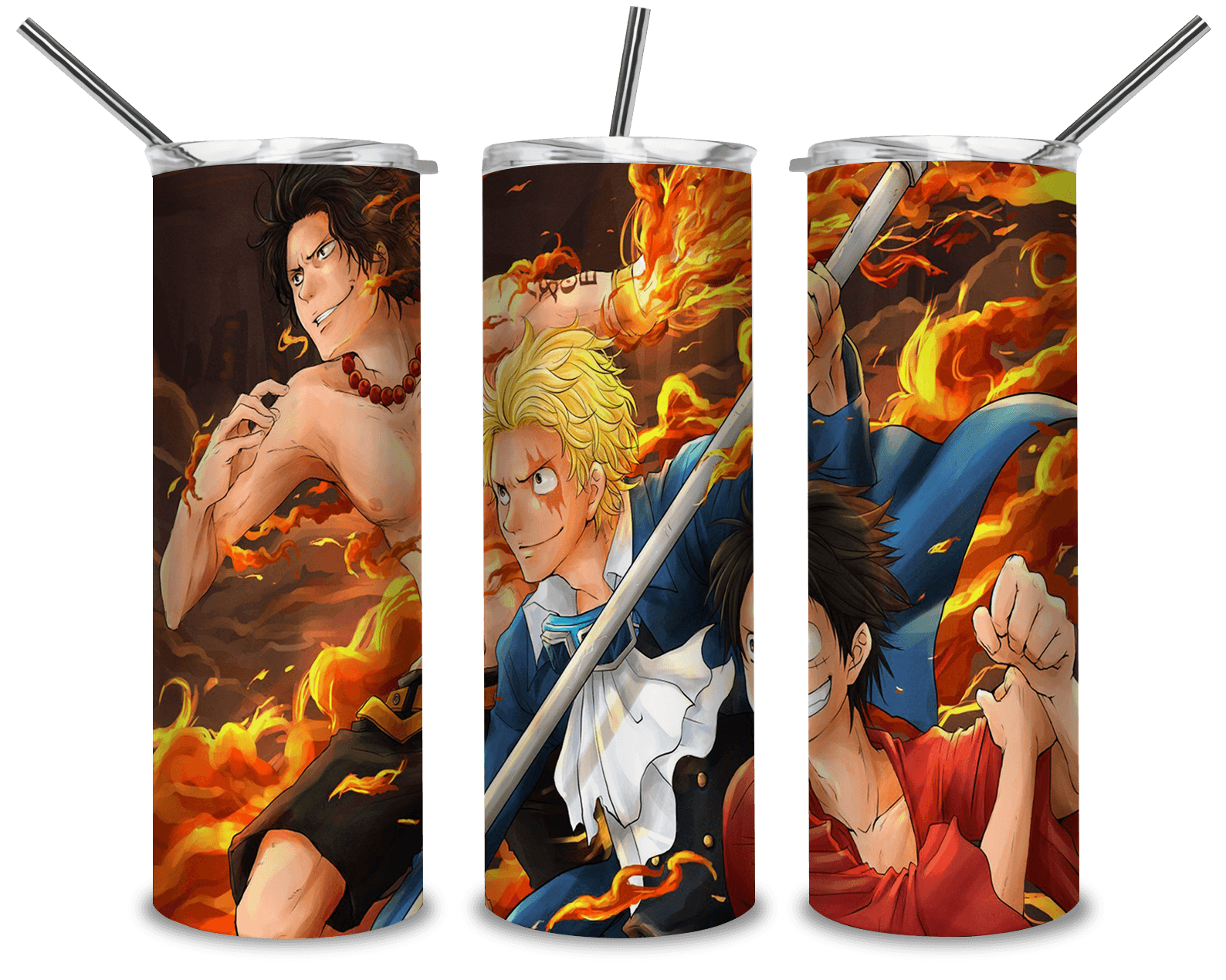 Captain Luffy PNG, Roronoa Zoro Portgas Ace 20oz Skinny Tumbler Designs PNG, Sublimation Designs PNG - TheDigitalSVG
