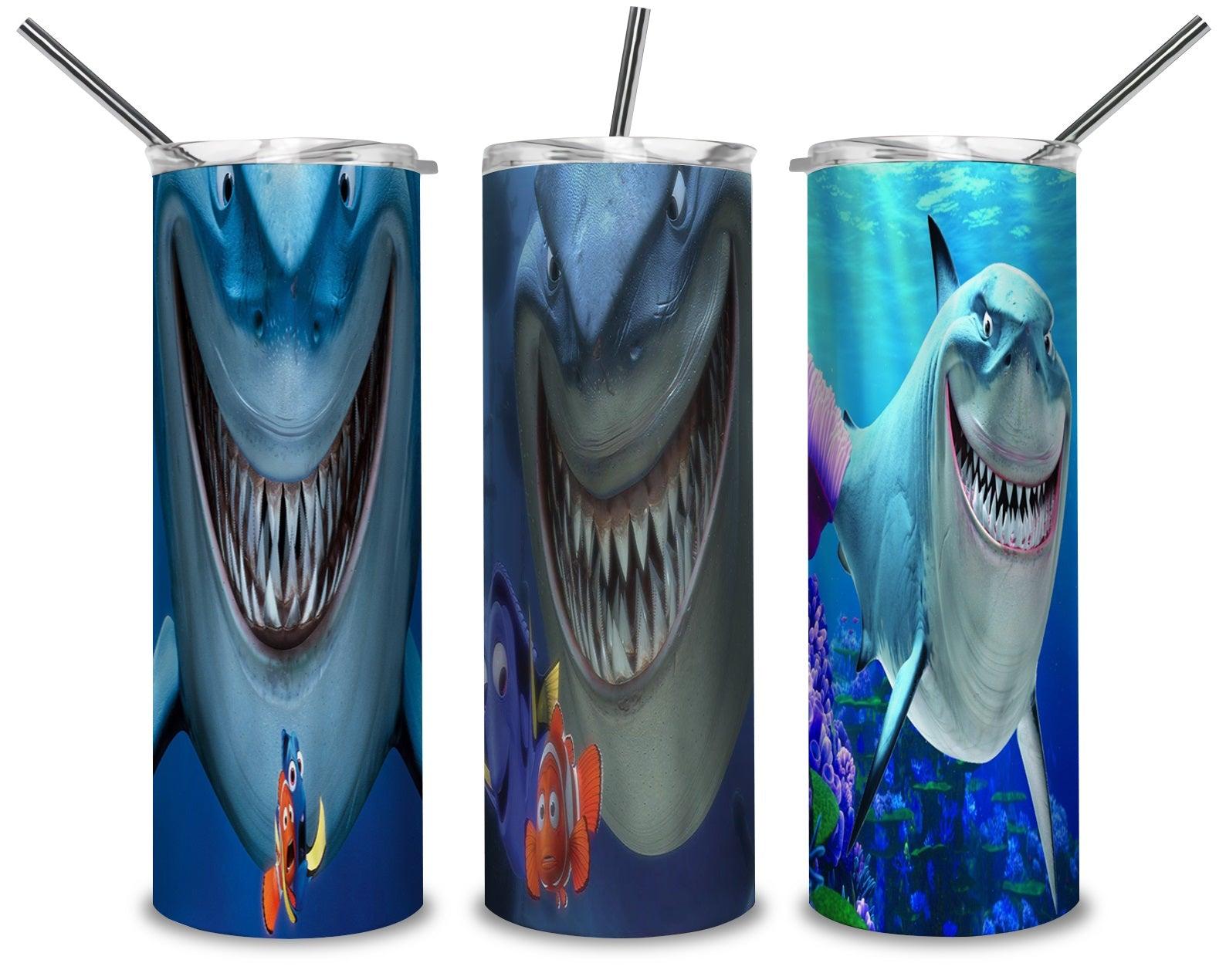 Nemo And Bruce PNG, Cartoon Sharks 20oz Skinny Tumbler Designs PNG, Sublimation Designs PNG - TheDigitalSVG