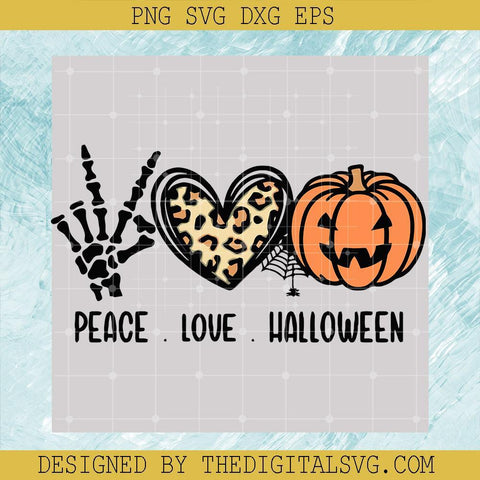 #Peace Love Halloween SVG, Skeleton Pumpkin SVG, Love Leopard Halloween SVG, Halloween SVG - TheDigitalSVG