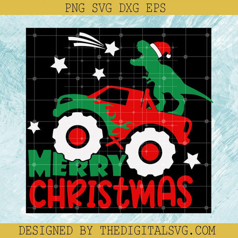 Merry Christmas Svg, Dinosaurus Truck Xmas Svg, T-rex Santa Svg - TheDigitalSVG