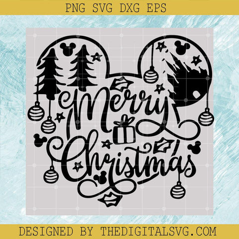 Merry christmas Mickey Head Mouse Svg, Merry Christmas Svg, Christmas Tree And Gift Merry Christmas Svg - TheDigitalSVG