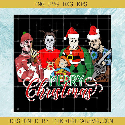 Merry Christmas Chibi Horror Movie Characters Svg, Merry Christmas Svg, Santa Hat Merry Christmas Svg - TheDigitalSVG