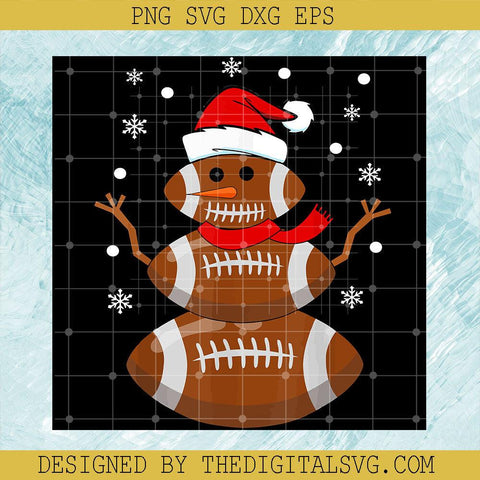 Christmas Football Snowman Kids Svg, Football Christmas Women Men Svg, Santa Hat Football Merry Christmas Svg - TheDigitalSVG