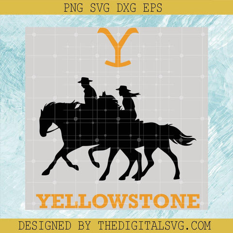 Yellowstone Camouflage Hat Black Svg, Two Characters Riding Two Black Horses Svg, Yellowstone Svg - TheDigitalSVG